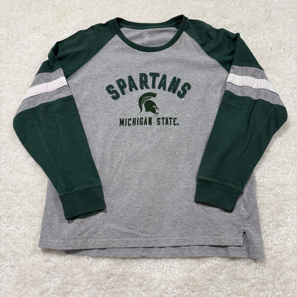 Knights Apparel Michigan State Spartans Men 2XL Gray Green Heavyweight Raglan T